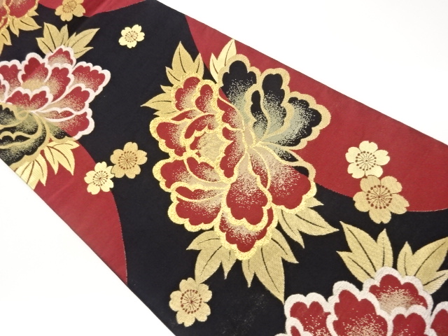 JAPANESE KIMONO / PAPER CLOTH PEONY / CHERRY BLOSSOM PATTERN WOVEN FUK